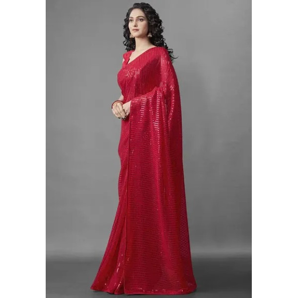 GR-Nirja fab Women Georgette Embroidery Saree (Red) [Premium Product]