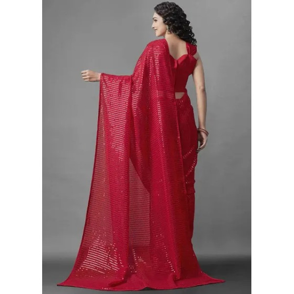 GR-Nirja fab Women Georgette Embroidery Saree (Red) [Premium Product]