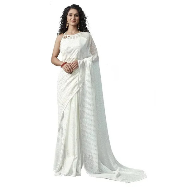 GR-Nirja fab Women Georgette Embroidery Saree (Whi...