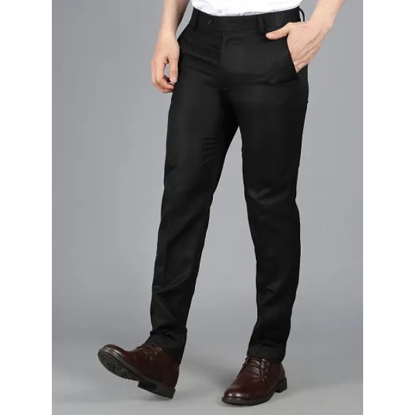 GR-Black Polyester Mid Rise Formal Trousers for Men [Low Budget Product]