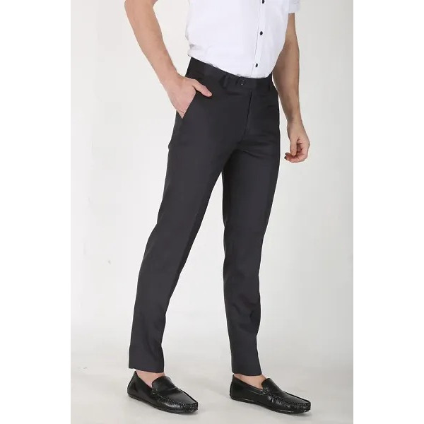 GR-Classic Navy Elegance: Men's Regular Fit Formal Trousers [Low Budget Product]