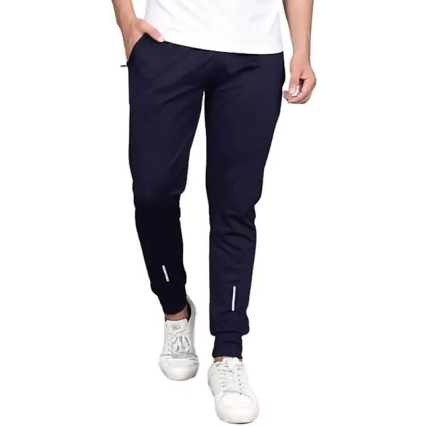 GR-Stylish Navy Blue Cotton Spandex Solid Regular ...