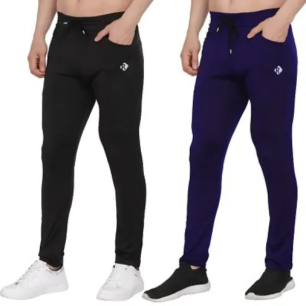 GR-Black Polyester Regular Track Pants For Men Pac...