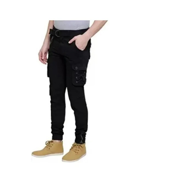 GR-Black Cotton Mid Rise Cargos For Men [Low Budget Product]