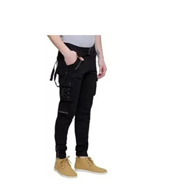 GR-Black Cotton Mid Rise Cargos For Men [Low Budget Product]