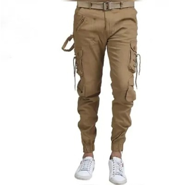 GR-Beige Cotton Mid Rise Cargos For Men [Low Budge...