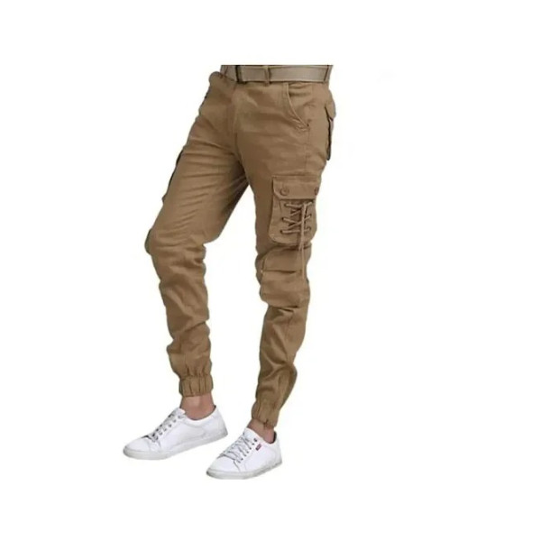 GR-Beige Cotton Mid Rise Cargos For Men [Low Budget Product]