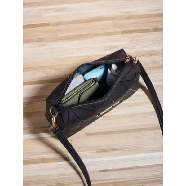 GR-Black Pu Printed Sling Bags For Women [Low Budget Product]