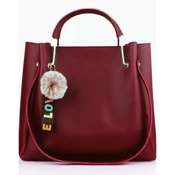 GR-Beautiful Maroon Pu Solid Handbags For Women [L...