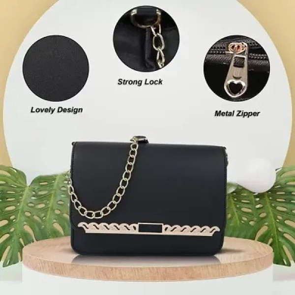 GR-Black Pu Embroidered Sling Bags For Women [Low Budget Product]