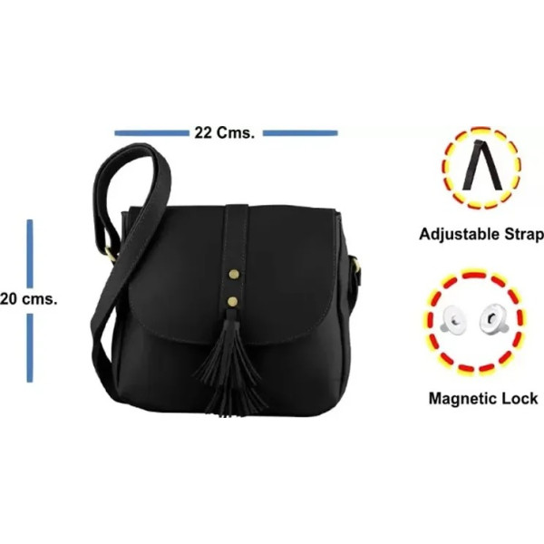 GR-Black Pu Solid Sling Bags For Women [Low Budget Product]