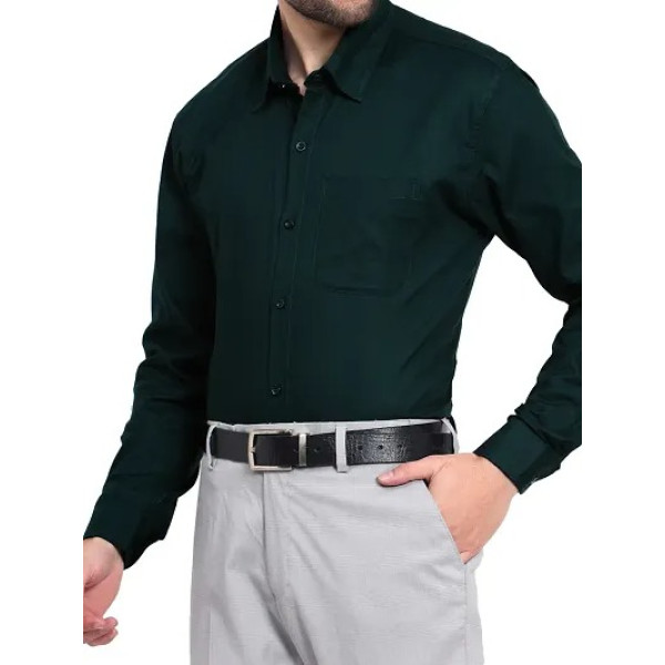 GR-Men's Stylish Green Cotton Solid Long Sleeve Semi-Formal Shirt [Low Budget Product]