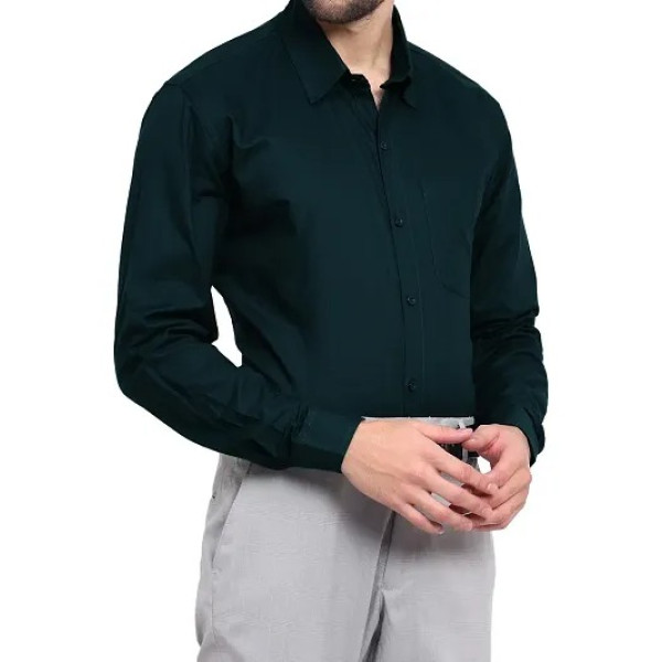 GR-Men's Stylish Green Cotton Solid Long Sleeve Semi-Formal Shirt [Low Budget Product]