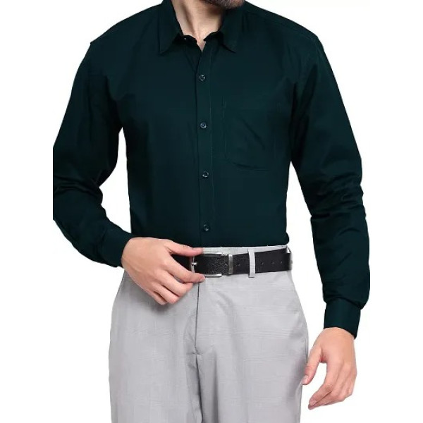 GR-Men's Stylish Green Cotton Solid Long Sleeve Semi-Formal Shirt [Low Budget Product]
