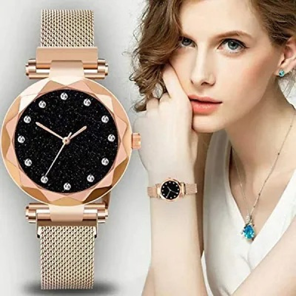 GR-Rose-Gold Magnet Strap Analogue Women's Watch (Set of 2) [Low Budget Product]