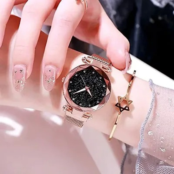 GR-Rose-Gold Magnet Strap Analogue Women's Watch (Set of 2) [Low Budget Product]