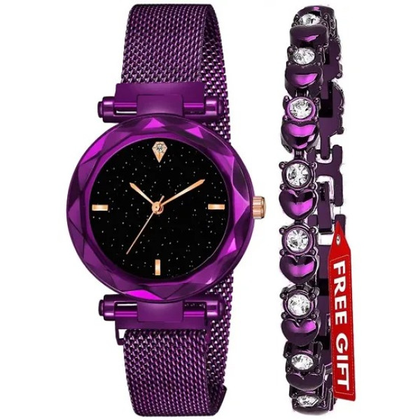 GR-Purple Magnet Strap Analogue Women's Watch (Set...