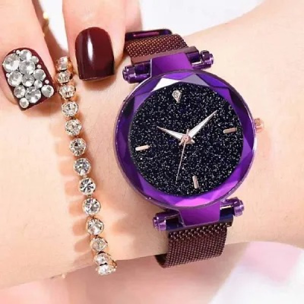 GR-Purple Magnet Strap Analogue Women's Watch (Set of 2) [Low Budget Product]