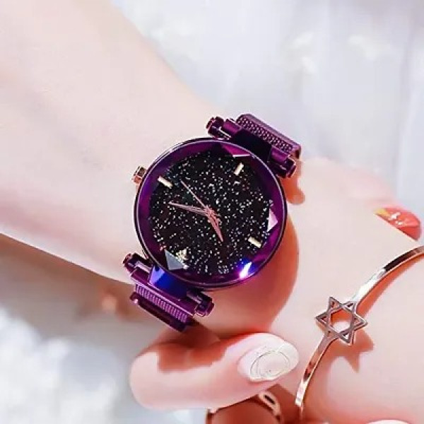 GR-Purple Magnet Strap Analogue Women's Watch (Set of 2) [Low Budget Product]