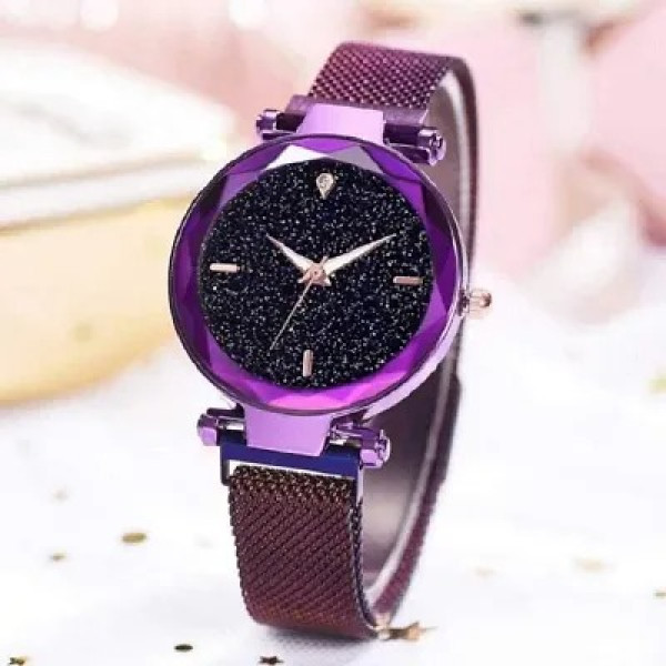 GR-Purple Magnet Strap Analogue Women's Watch (Set of 2) [Low Budget Product]