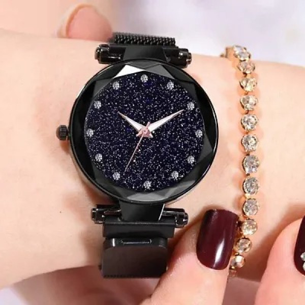 GR-Black Magnet Strap Analogue Women's Watch (Set of 2) [Low Budget Product]