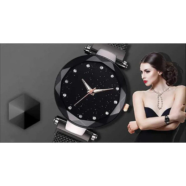 GR-Black Magnet Strap Analogue Women's Watch (Set of 2) [Low Budget Product]