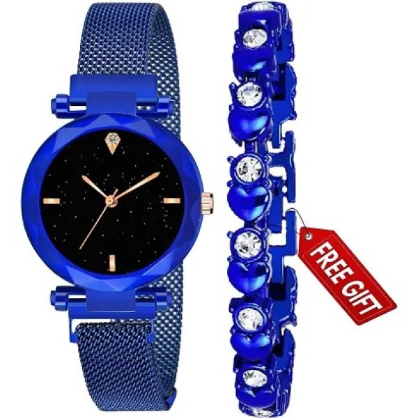 GR-Blue Magnet Strap Analogue Women's and Girls Wa...