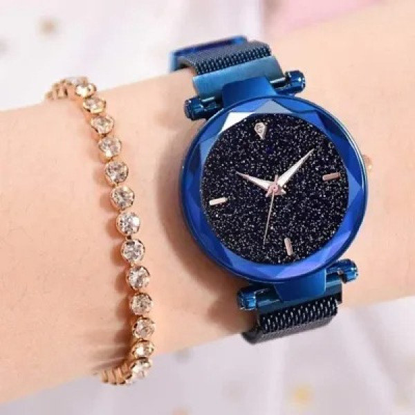 GR-Blue Magnet Strap Analogue Women's and Girls Watch (Set of 2) [Low Budget Product]