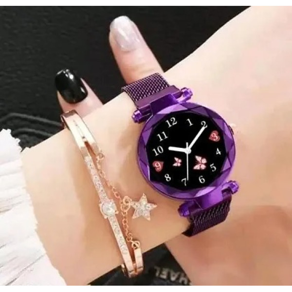 GR-Analogue Magnet Strap Sweet Heart Digital watch Combo for Women's (Pack of 2) [Low Budget Product]