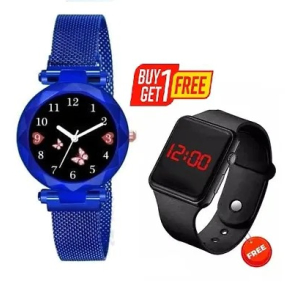 GR-Magnet Strap Sweet Heart Digital watch Combo fo...