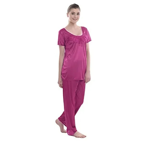 GR-Style Satin Sexy Night Suit Set with Top Pyjama for Women Sleep Wear Night Honeymoon [Low Budget Product]