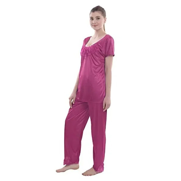 GR-Style Satin Sexy Night Suit Set with Top Pyjama for Women Sleep Wear Night Honeymoon [Low Budget Product]