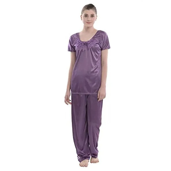 GR-Style Satin Sexy Night Suit Set with Top Pyjama for Women Sleep Wear Night Honeymoon [Low Budget Product]