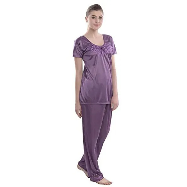 GR-Style Satin Sexy Night Suit Set with Top Pyjama for Women Sleep Wear Night Honeymoon [Low Budget Product]