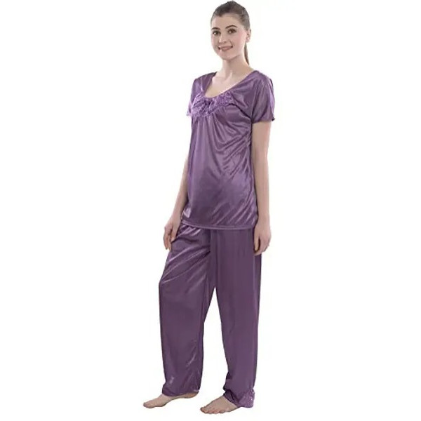 GR-Style Satin Sexy Night Suit Set with Top Pyjama for Women Sleep Wear Night Honeymoon [Low Budget Product]