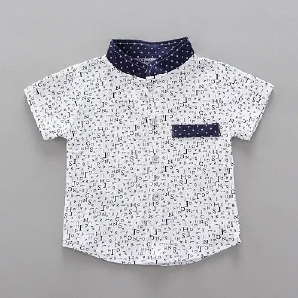 GR-Half Sleeves Toko Twill Fabric ABCD Print Shirt WHITE [Low Budget Product]