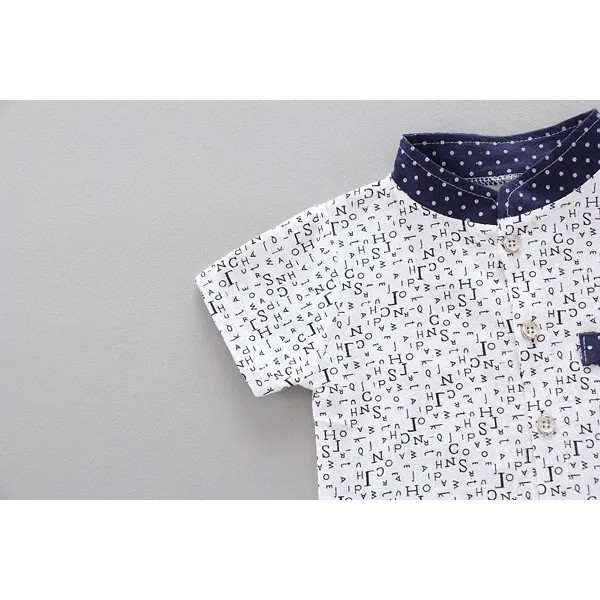 GR-Half Sleeves Toko Twill Fabric ABCD Print Shirt WHITE [Low Budget Product]