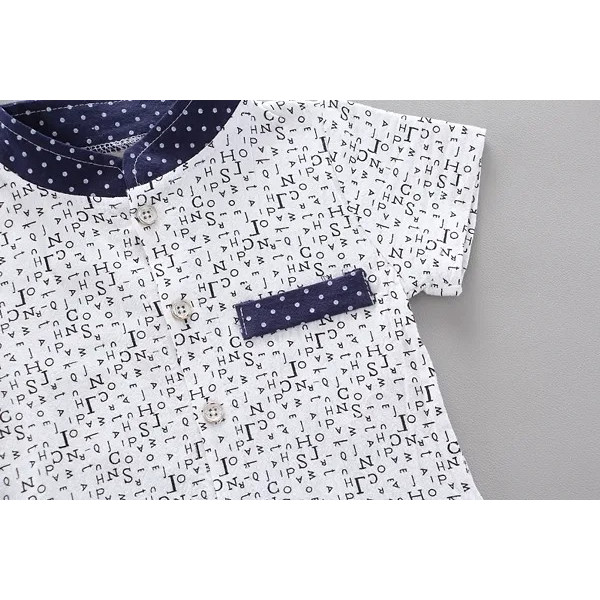 GR-Half Sleeves Toko Twill Fabric ABCD Print Shirt WHITE [Low Budget Product]