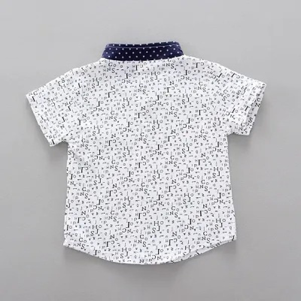 GR-Half Sleeves Toko Twill Fabric ABCD Print Shirt WHITE [Low Budget Product]