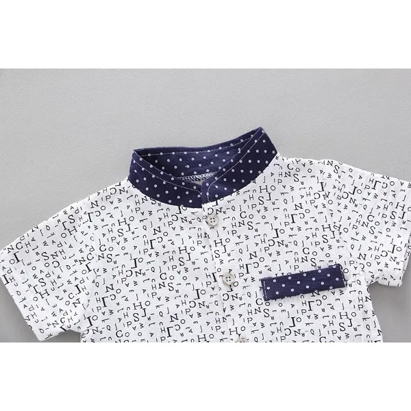 GR-Half Sleeves Toko Twill Fabric ABCD Print Shirt WHITE [Low Budget Product]