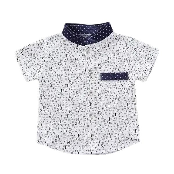 GR-Half Sleeves Toko Twill Fabric ABCD Print Shirt WHITE [Low Budget Product]