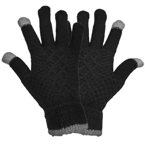 GR-Buttons Bows Touchscreen Woolen Gloves for Winter Soft Black [Low Budget Product]