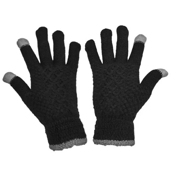 GR-Buttons Bows Touchscreen Woolen Gloves for Winter Soft Black [Low Budget Product]