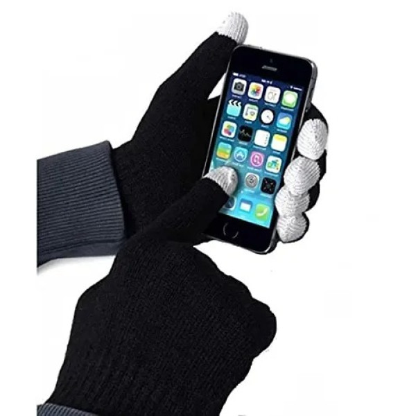 GR-Buttons Bows Touchscreen Woolen Gloves for Winter Soft Black [Low Budget Product]