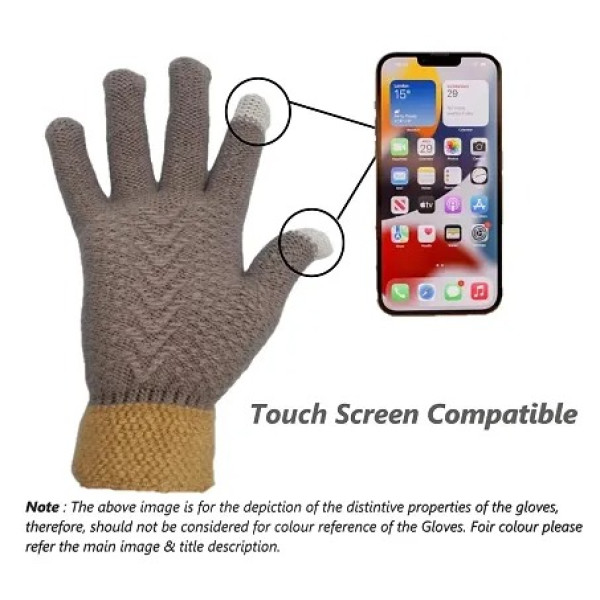 GR-Buttons Bows Touchscreen Woolen Gloves for Winter Soft Black [Low Budget Product]