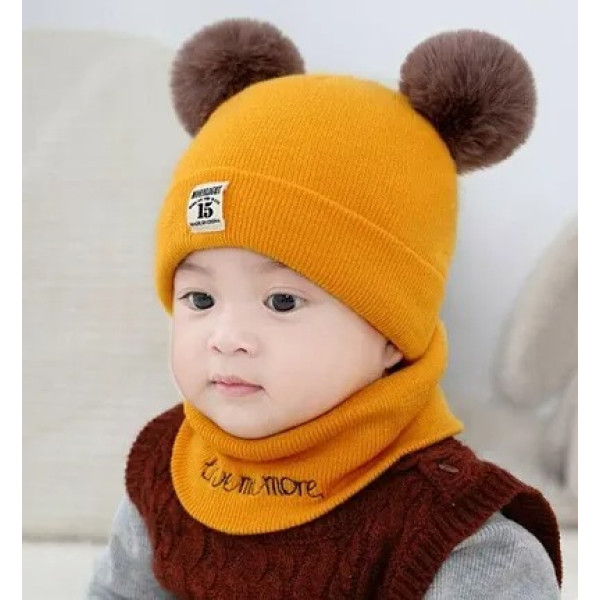 GR-Unisex Kids Knit Winter Hat Scarf Set for 0-4 Years Baby Boys Girls Woolen Beanie Cap Neck Warmer [Low Budget Product]