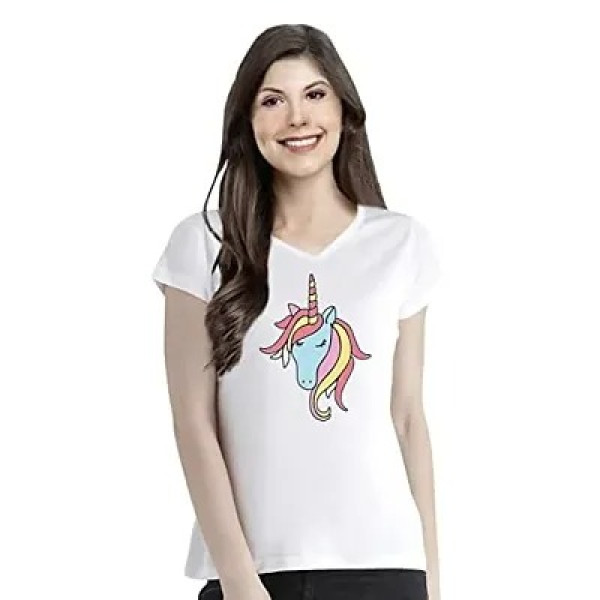 GR-Women's Regular Fit Tshirt Unicorn Cotton Print...