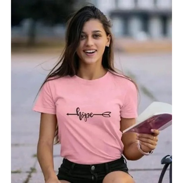 GR-Elegant Pink Cotton Blend Solid T-shirt For Women [Low Budget Product]