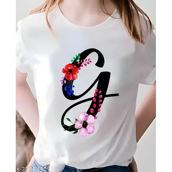 GR-Women's White Printed Round Neck T-Shirt [Low Budget Product]