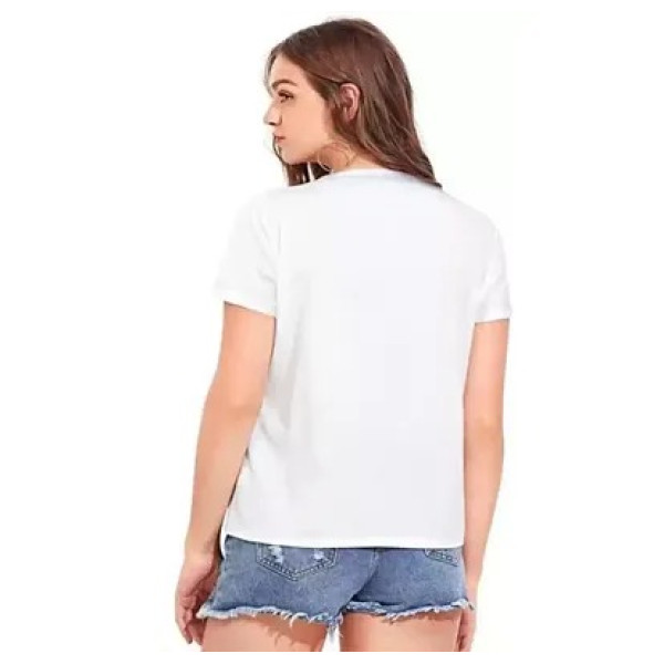 GR-Women's White Printed Round Neck T-Shirt [Low Budget Product]